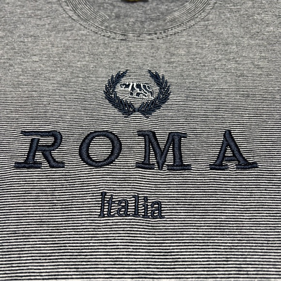 ROMA Italia Tee Shirt Short Sleeve Grey and Blue stripes Made in Italy 100% Ctn - Picture 3 of 9